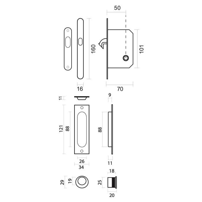 HDD Pro schuifdeurkom Fra Ovaal Carré Slot in zwart – detail