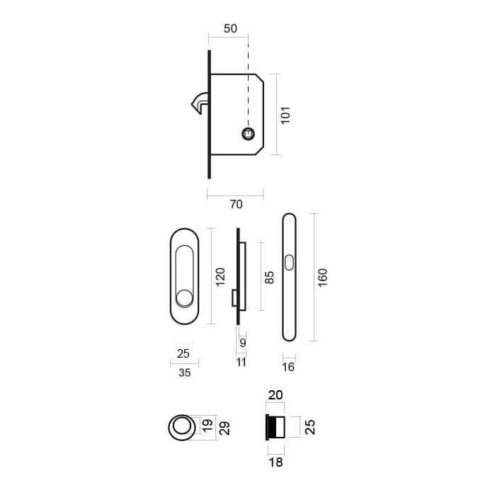 HDD Pro schuifdeurkom Fra Ovaal Slot in nikkel – detail