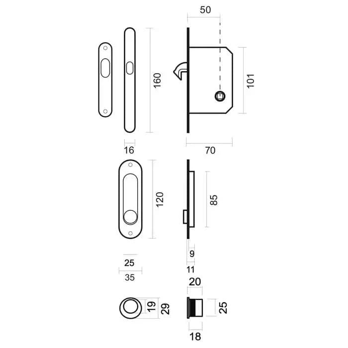 HDD Pro schuifdeurkom Fra Ovaal Slot in zwart – detail