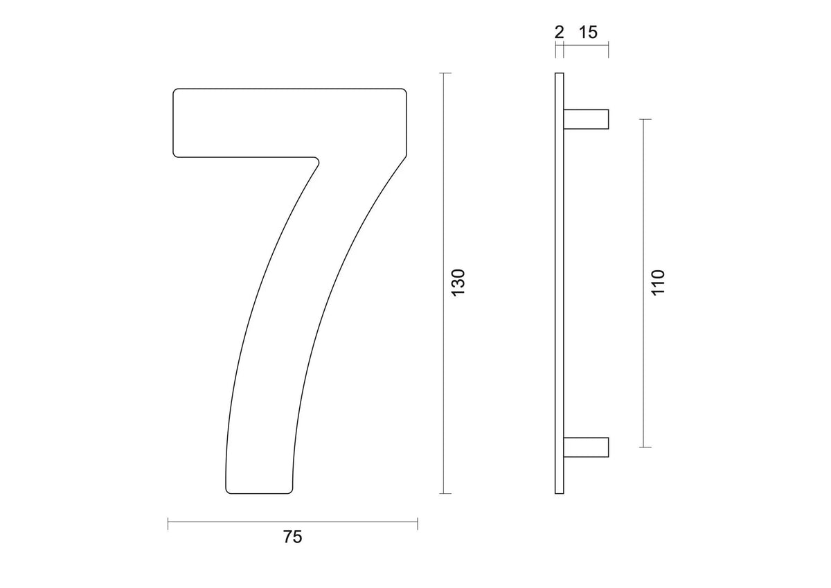 HDD Pro huisnummer 7 zwart, hoogte 130 mm, detail