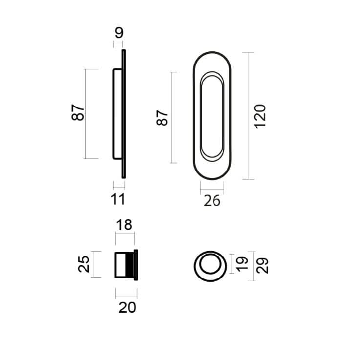 HDD Pro schuifdeurkom Fra Ovaal in zwart – detail