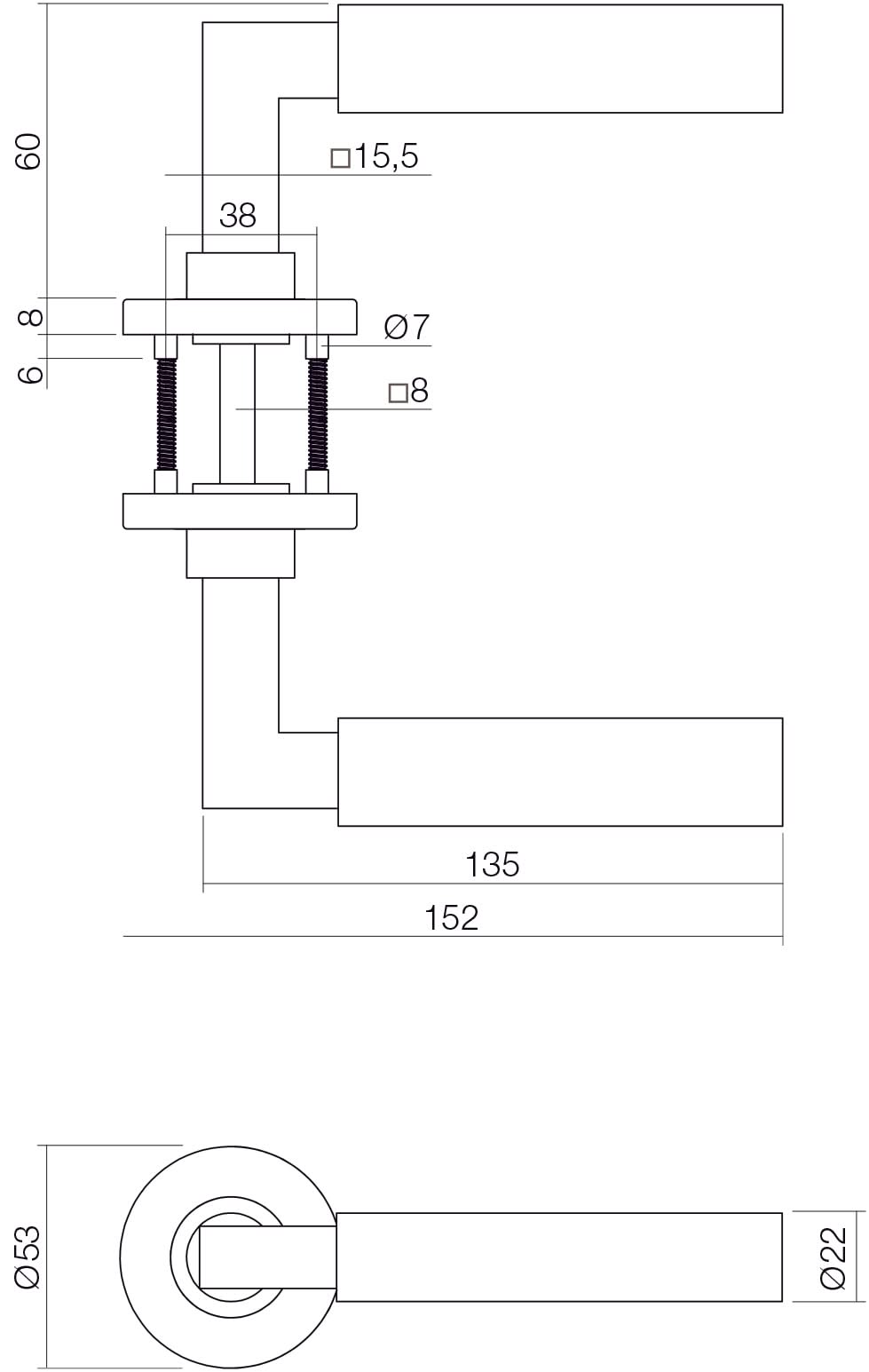 Intersteel deurkruk Bau-Stil op geveerd rozet RVS – detail rozet