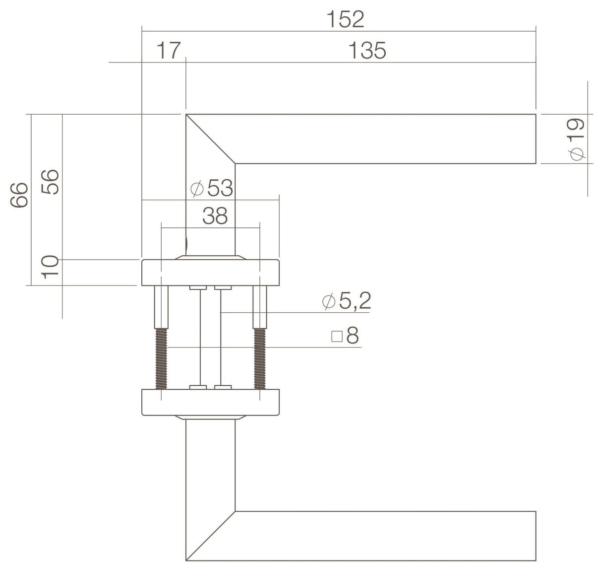 Intersteel deurkruk Hoek 90° rvs geborsteld detail