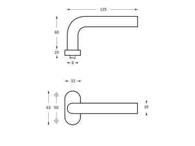 Intersteel deurkruk 1235 hoek 90° op ovaal dubbel geveerd rozet RVS – detail