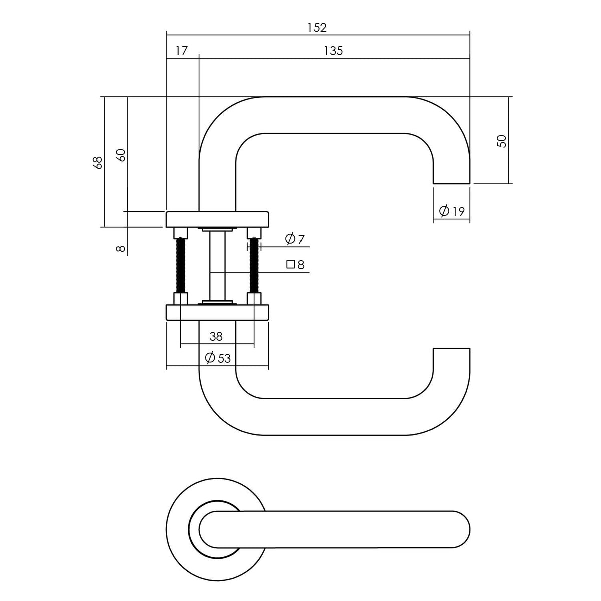Intersteel deurkruk rond op geveerd rozet RVS – detail rozet