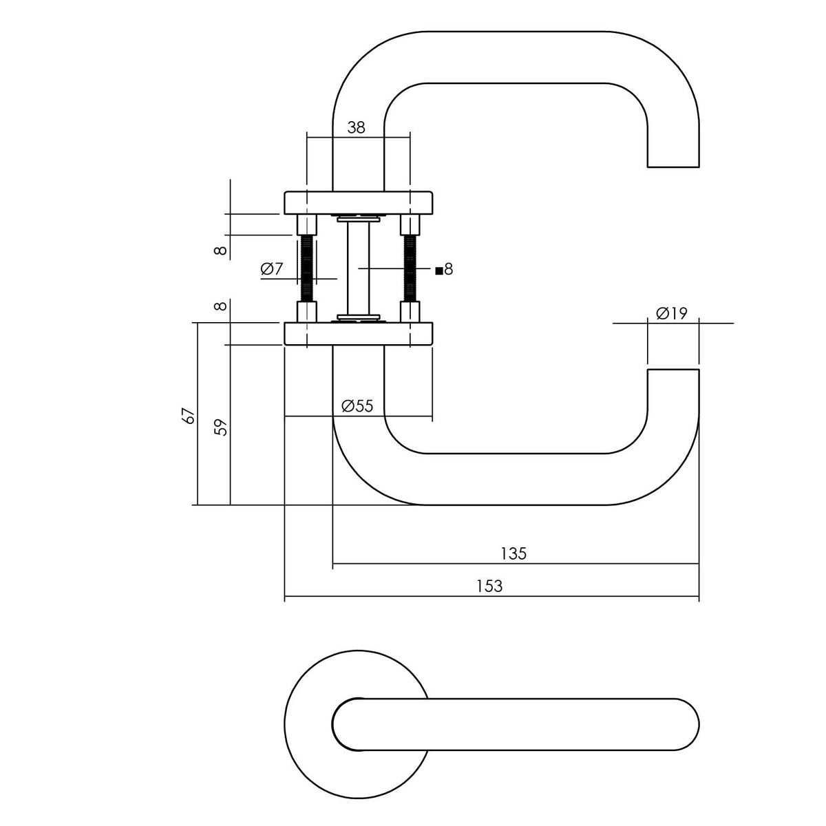 Intersteel deurkruk rond op geveerd rozet RVS – detail rozet