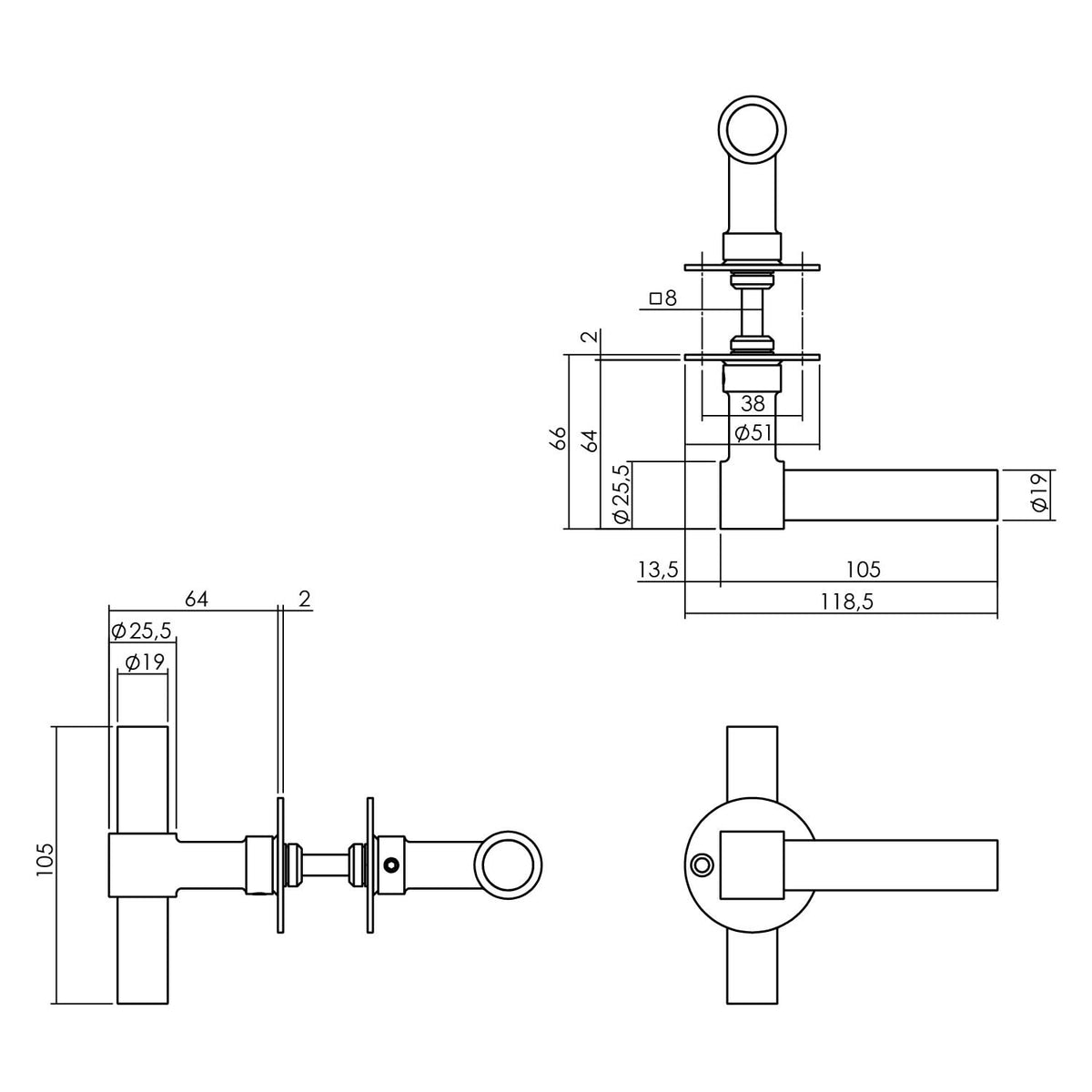 Intersteel deurkruk L/T-model platte rozet RVS – detail rozet