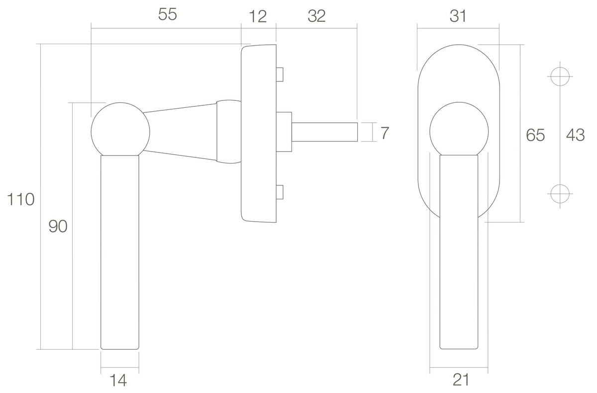 Intersteel raamkruk L-model messing getrommeld detail