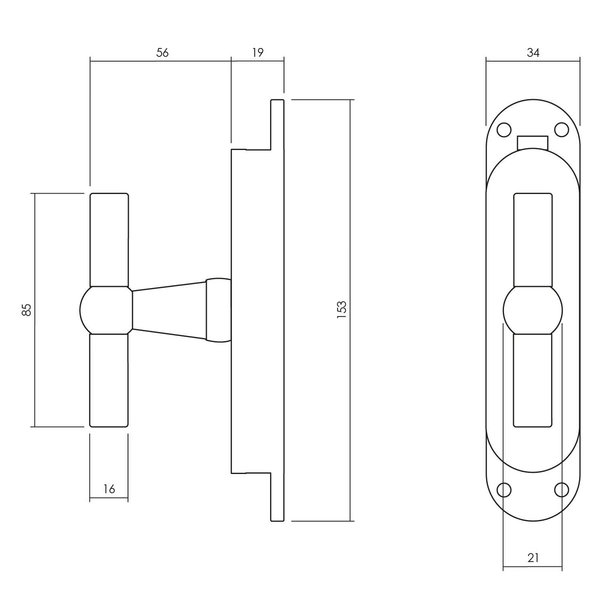Intersteel kruk-espagnolet T-kruk messing gelakt – detail