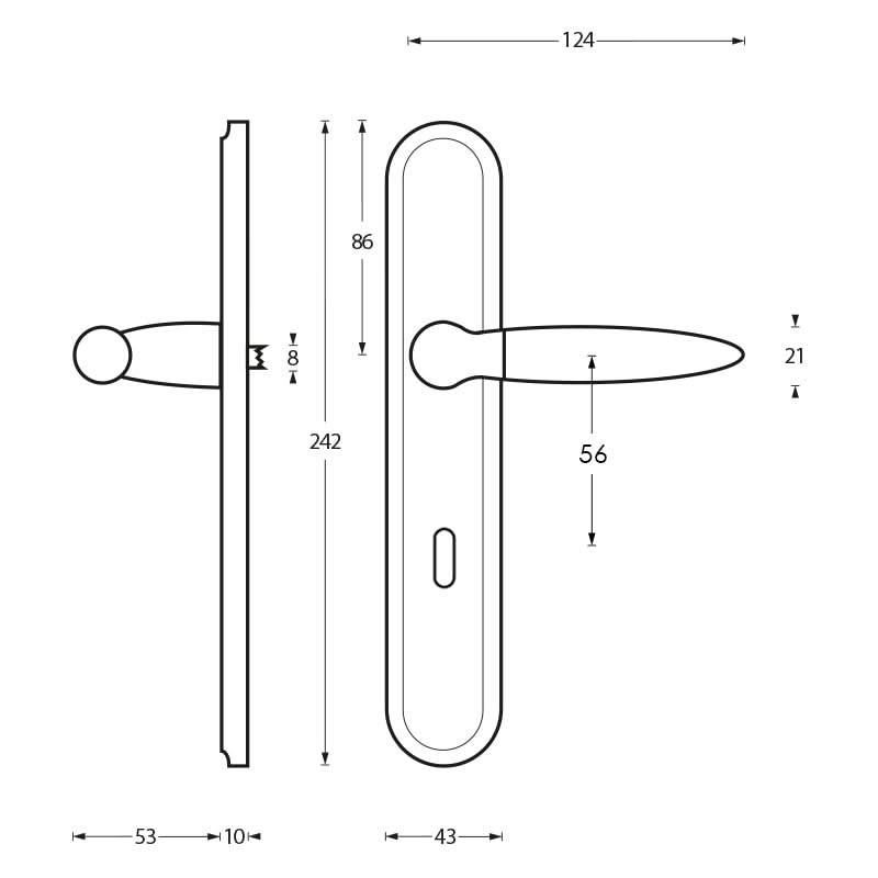 Intersteel deurkruk Elen op schild sleutelgat 56 mm chroom detail