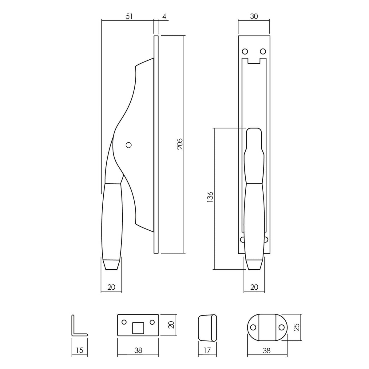 Intersteel pomp-espagnolet Ton 400 nikkel mat/ebbenhout – detail