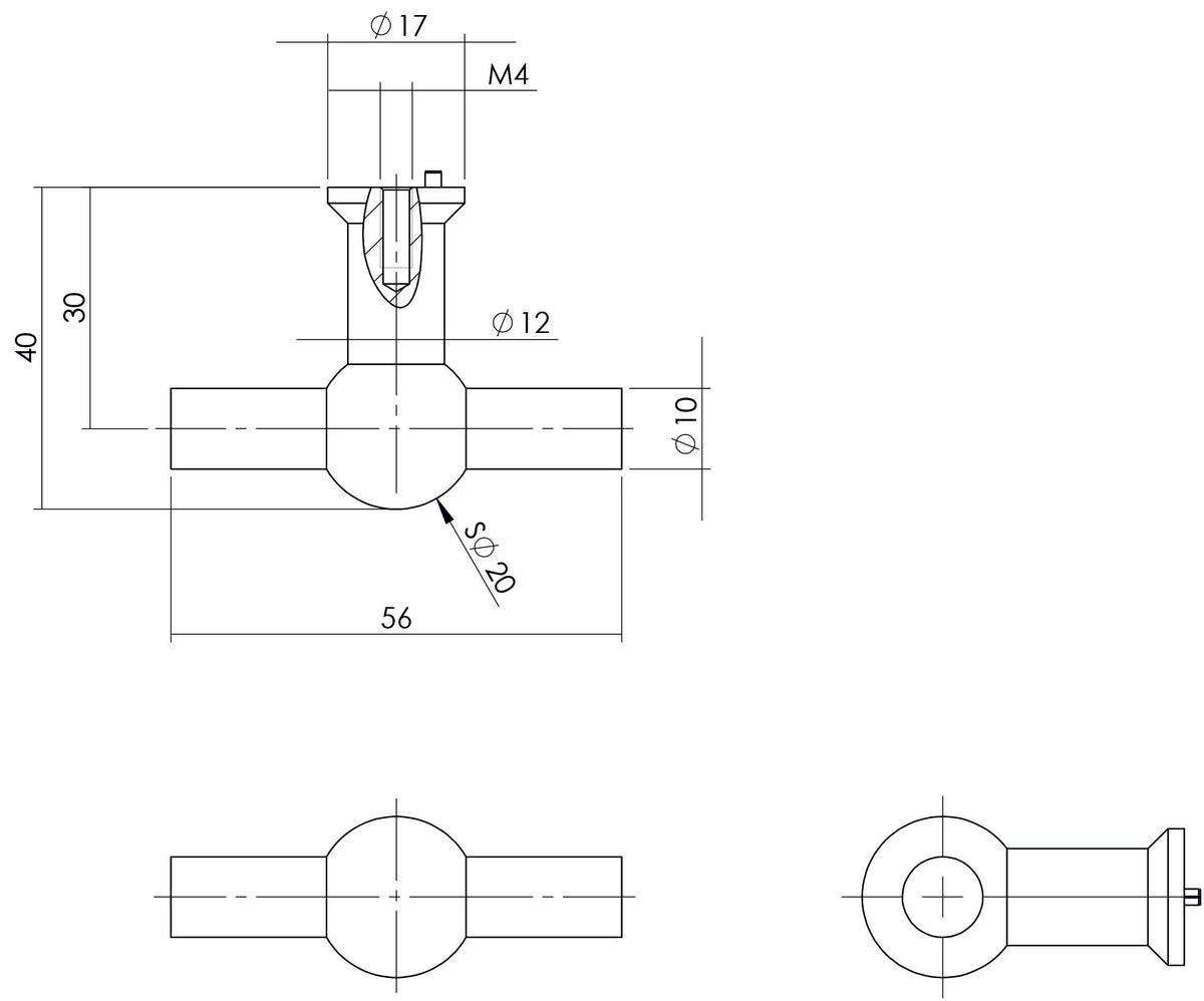 Intersteel meubelknop T-vorm 20 mm recht rvs geborsteld detail
