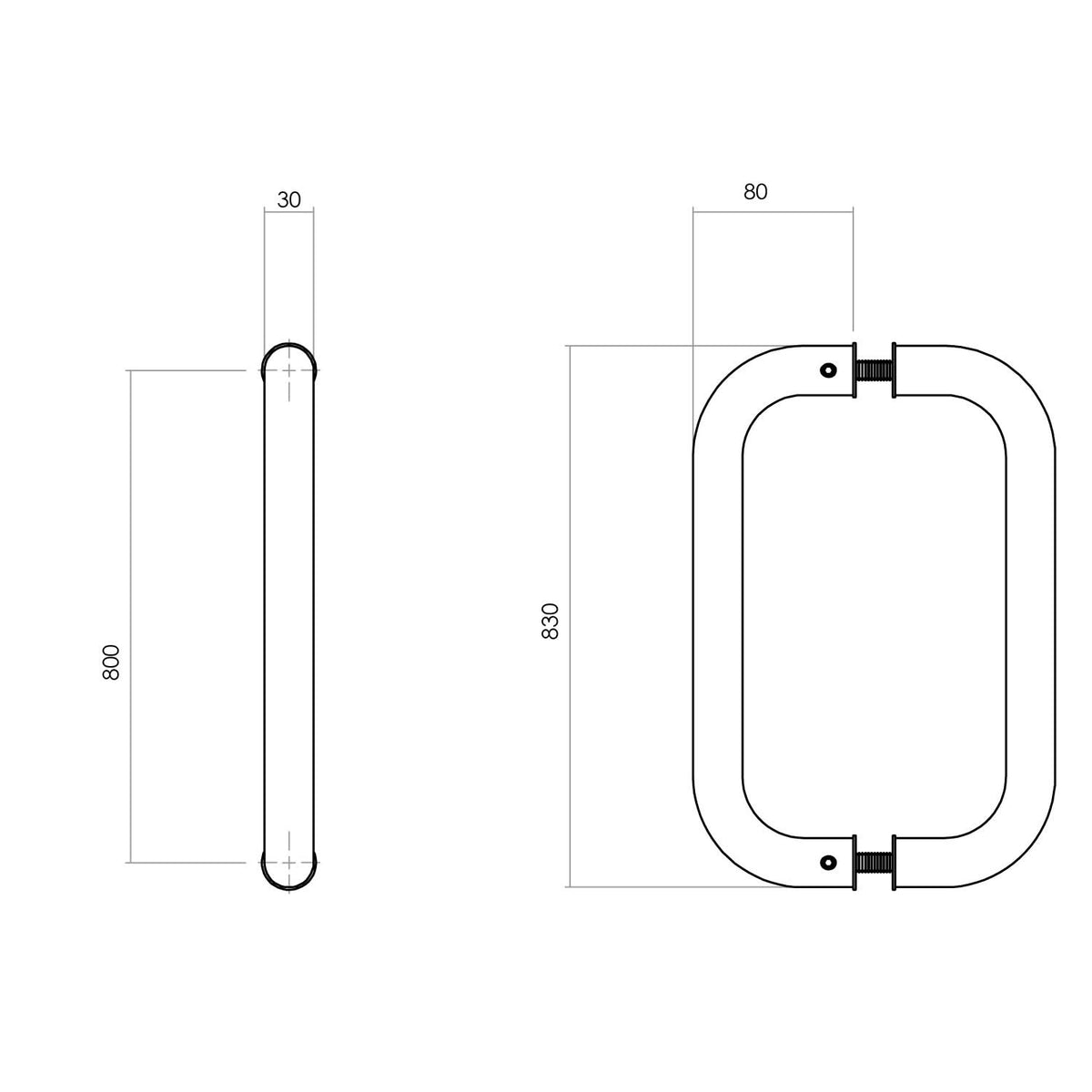 Intersteel deurgrepen U-vorm 830 mm RVS geborsteld detail