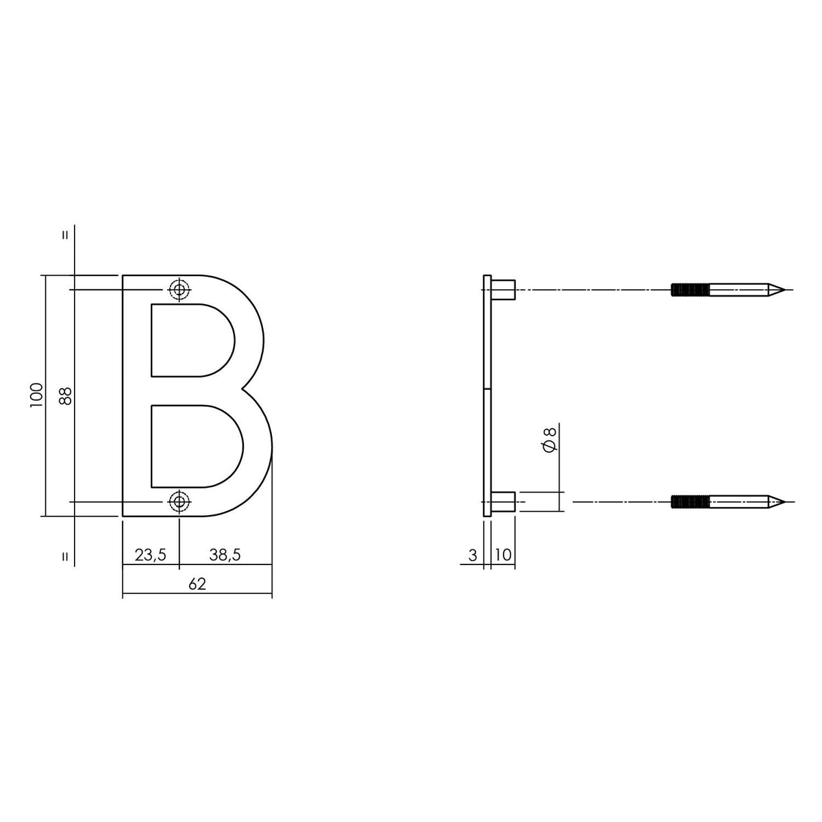 Intersteel huisletter B 100 mm rvs mat zwart – detail