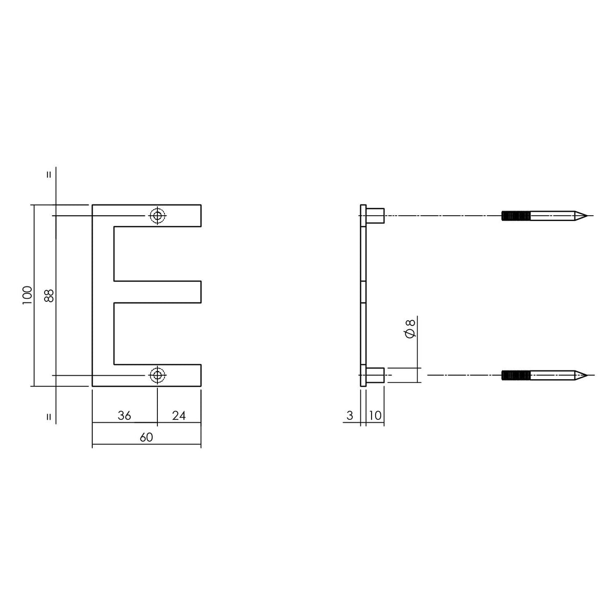 Intersteel huisletter E 100 mm rvs mat zwart – detail