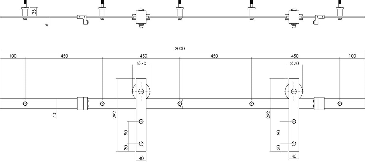 Intersteel schuifdeursysteem voor glazen deur in mat zwart - productfoto 3