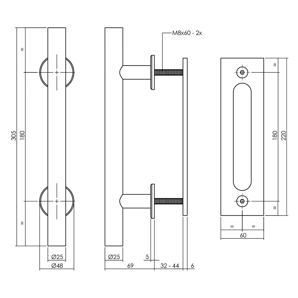 Intersteel schuifdeurkom 220x60 mm mat zwart - detail
