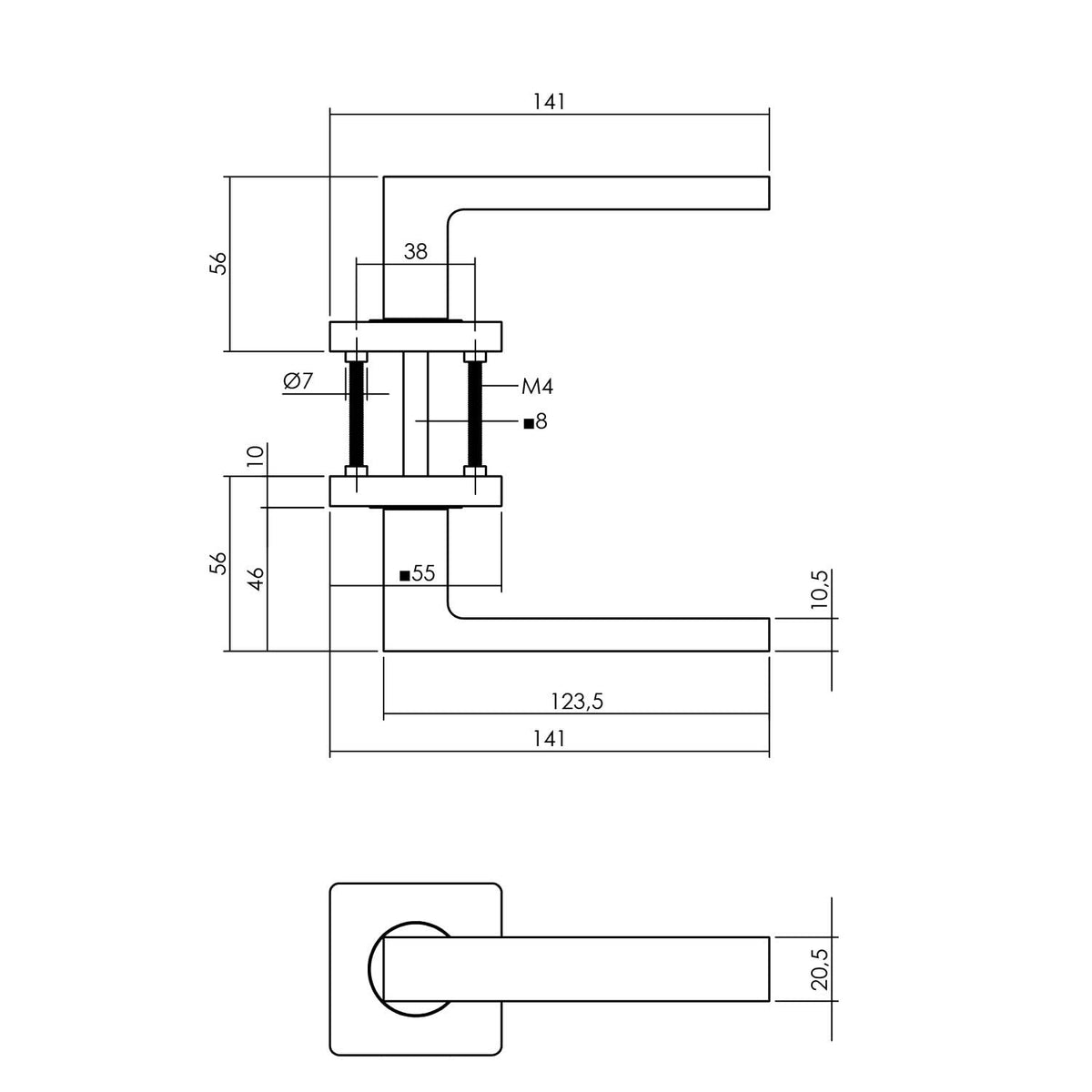 Intersteel deurkruk Hera vierkante rozet messing titaan PVD detail
