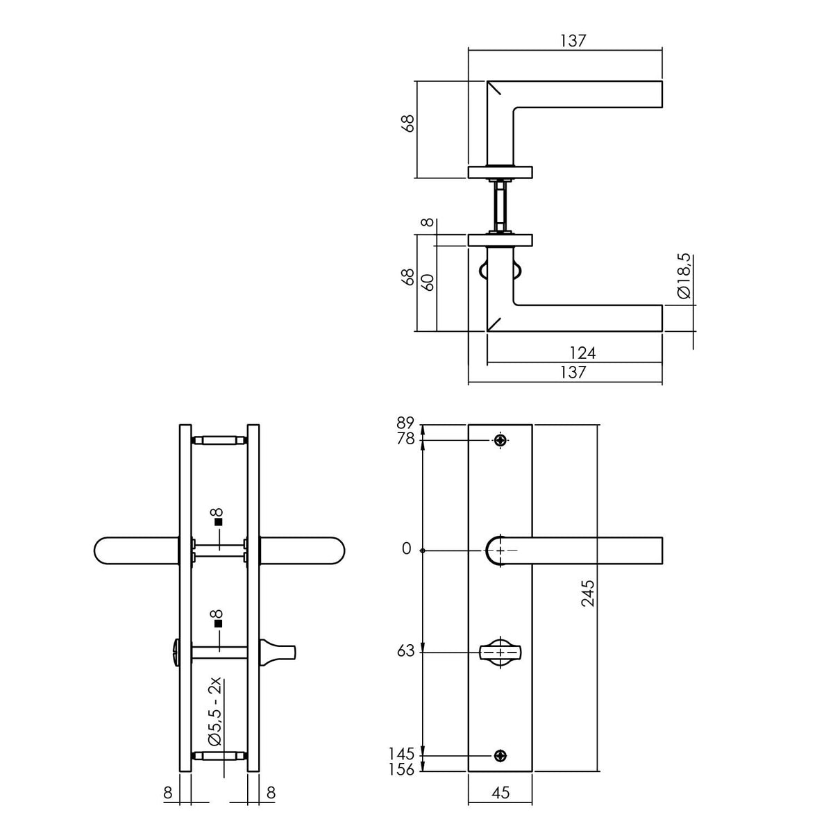 Intersteel deurkruk Bastian op schild toilet-badkamersluiting messing titaan PVD detail