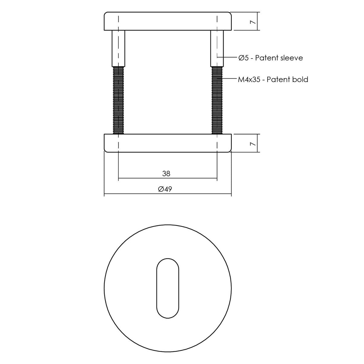 Intersteel sleutelgatrozet 50x7mm messing mat titaan PVD – detail