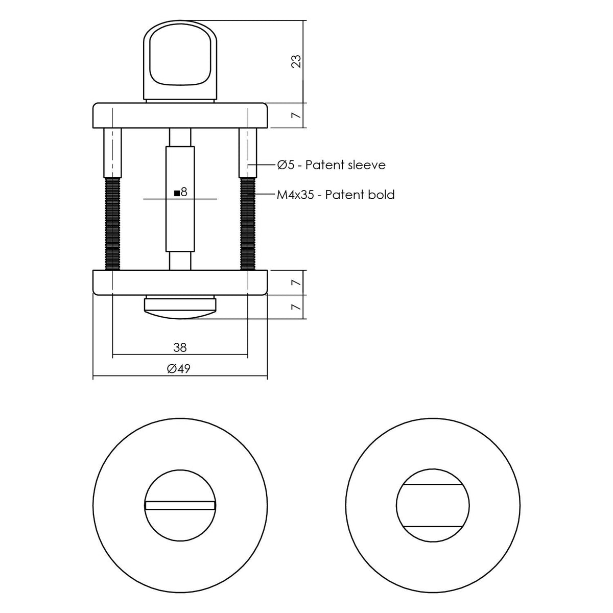 Intersteel wc-rozet 50x7mm messing mat titaan PVD – detail