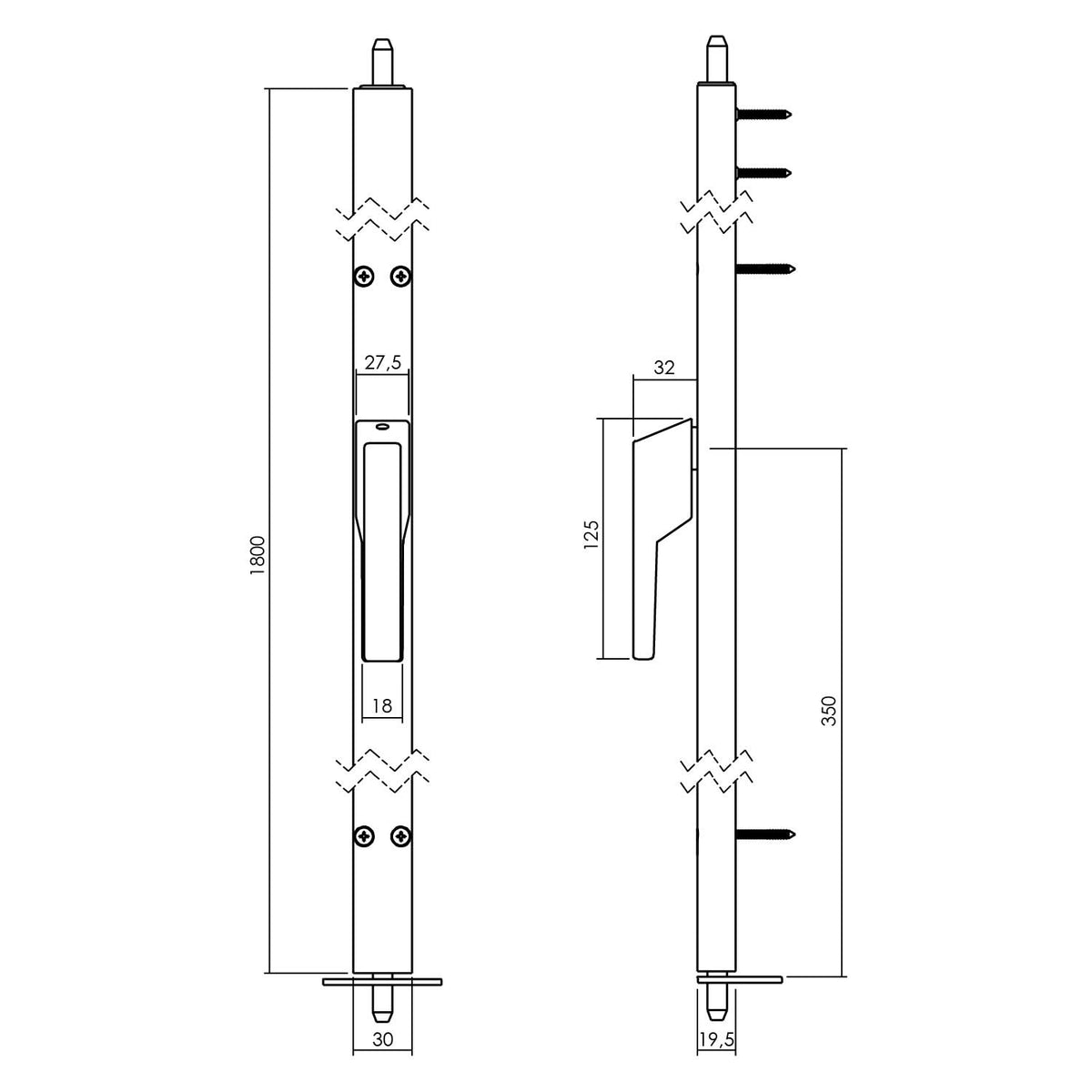 Intersteel raamespagnolet niet-afsluitbaar rechts 1800 mm aluminium detail