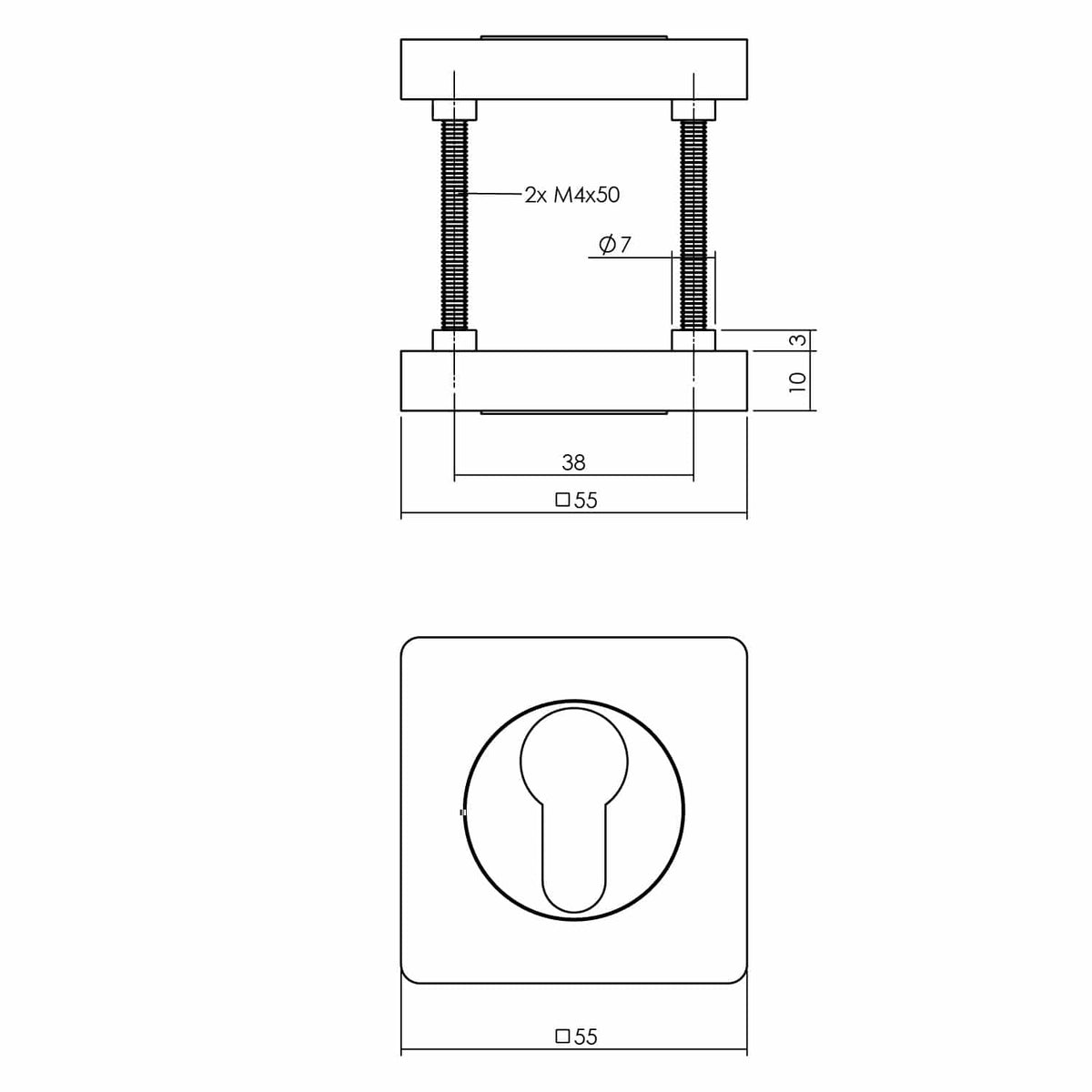 Intersteel rozet profielcilindergat vierkant verlengd antraciet grijs – detail