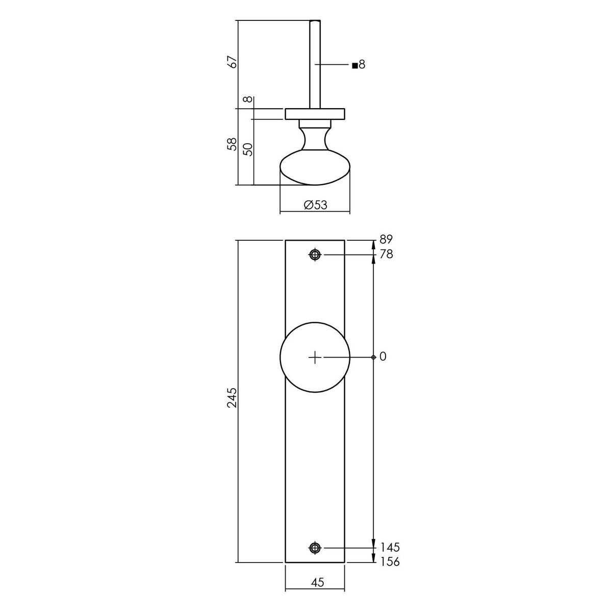 Intersteel knop op rechthoekig schild antraciet grijs – blind – productfoto