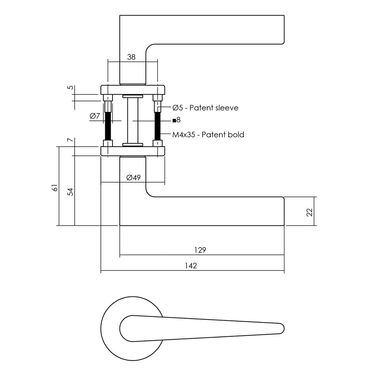 Intersteel deurkruk Tiga op rozet messing mat titaan PVD – detail rozet