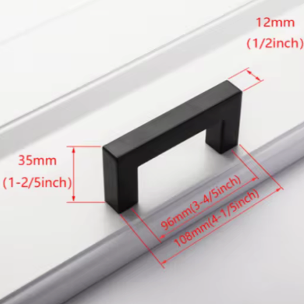 Moderne vierkante meubelgreep 96 mm mat zwart – detail van het profiel