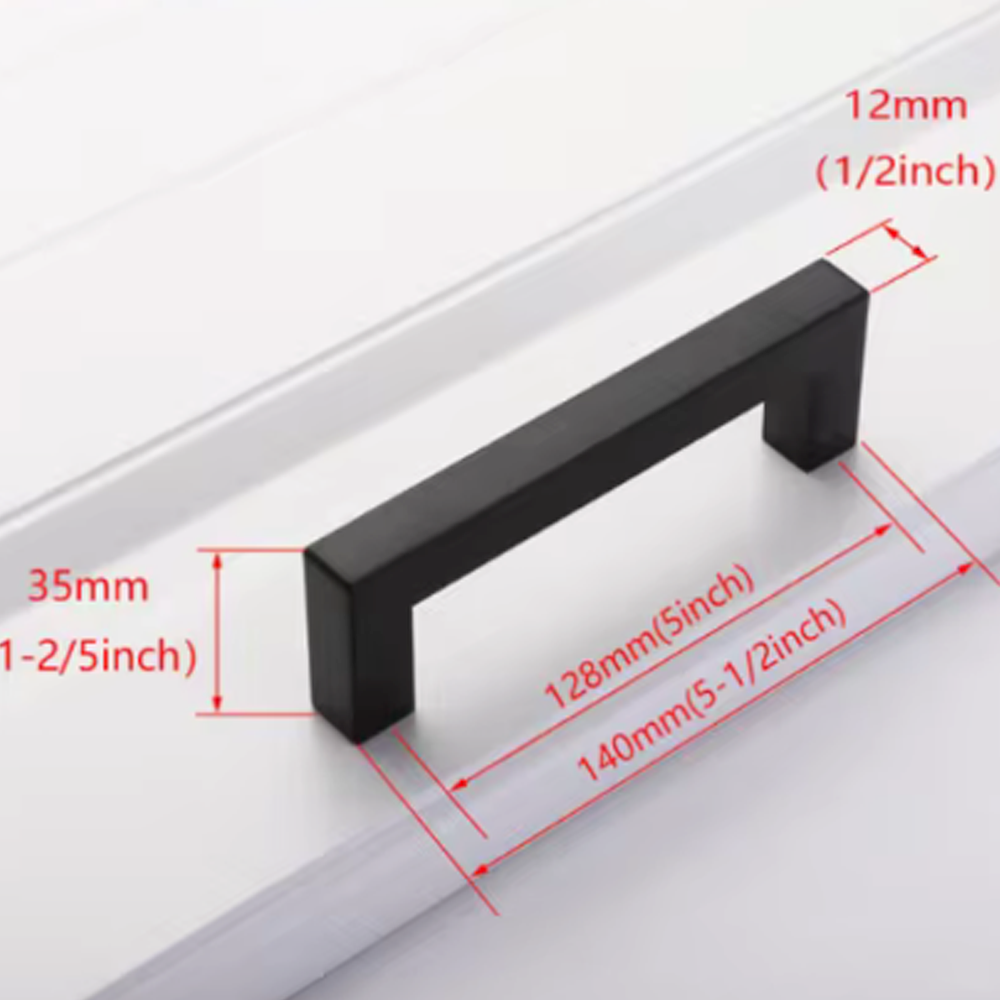 Moderne meubelgreep vierkant 128 mm mat zwart - detailfoto