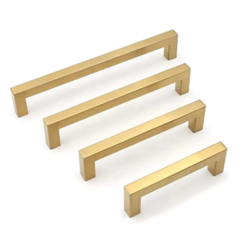 Moderne meubelgreep vierkant goud 160 mm vooraanzicht