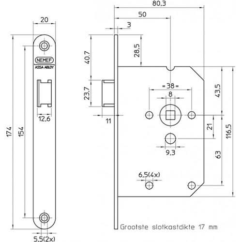 Nemef loopslot 1255/17 RVS detail slotkast