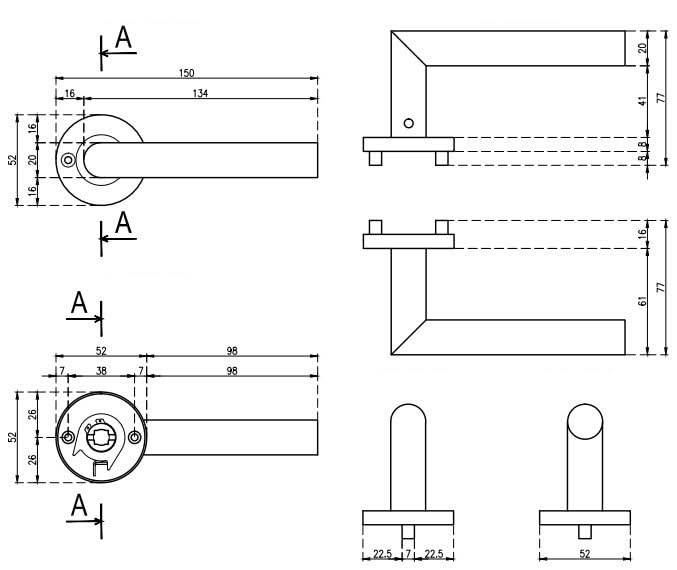STERK deurkruk Oval 1701 technische maattekening met afmetingen