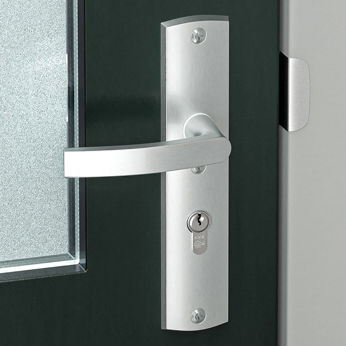 AXA | Veiligheidsbeslag Curve Plus kruk Wing+Blok PC92 anti-kerntrek | Aluminium naturel