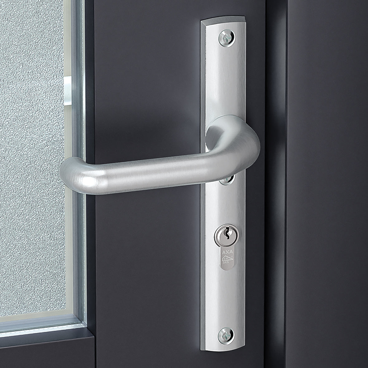 AXA | Veiligheidsbeslag Premium smal Wing-knop+kruk Flow PC92 anti-kerntrek | Aluminium naturel