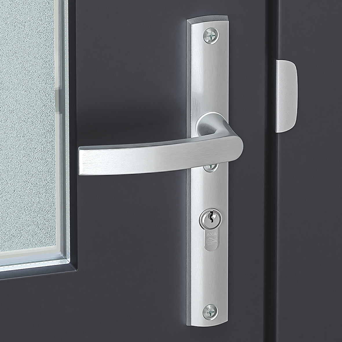 AXA | Veiligheidsbeslag Curve Plus smal kruk Wing+Blok PC55 anti-kerntrek | Aluminium naturel