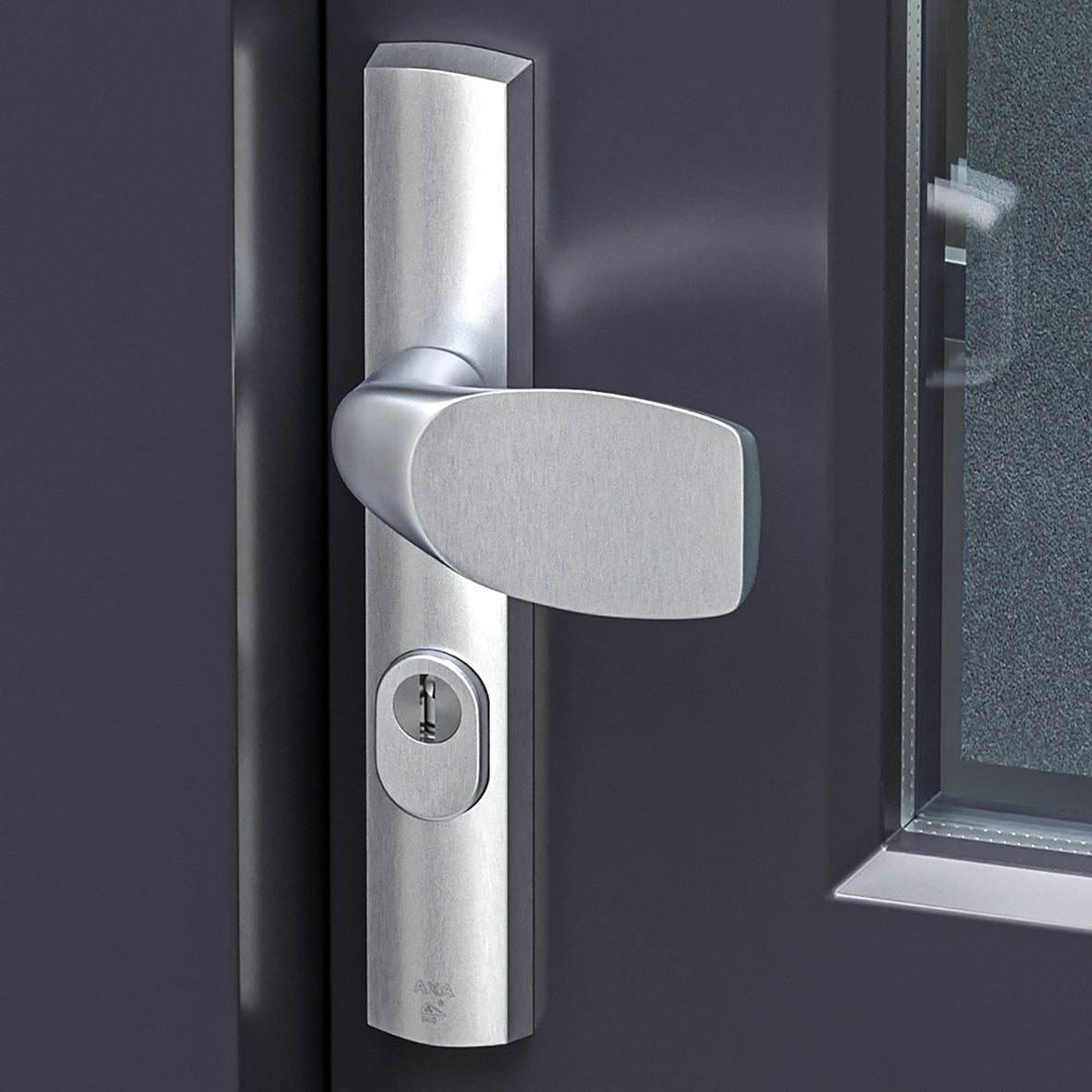AXA | Veiligheidsbeslag Curve Plus smal kruk Wing+Blok PC55 anti-kerntrek | Aluminium naturel