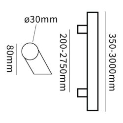 Hard Brass handgreep T-model schuin 30x300x450 mm, geschuurd RVS – detailweergave