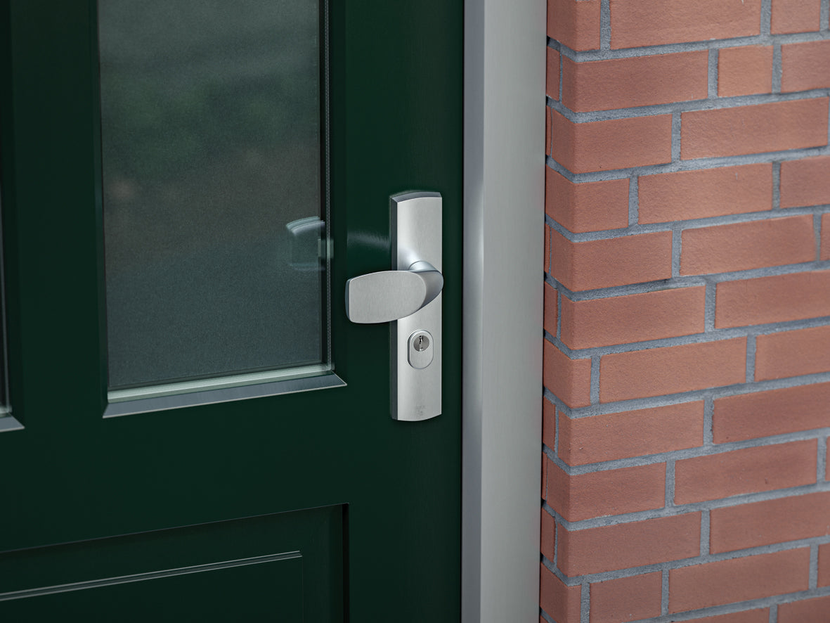 AXA | Veiligheidsbeslag Curve Plus kruk Wing+Blok PC92 anti-kerntrek | Aluminium naturel