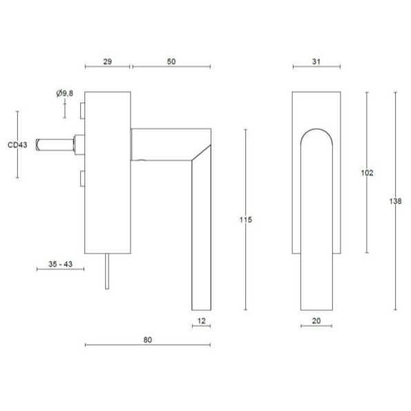 Formani PBA100-DKLOCK draaikiepgarnituur RVS detailfoto