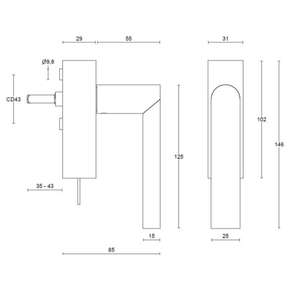 Formani PBA101-DKLOCK draaikiepgarnituur mat zwart detailfoto