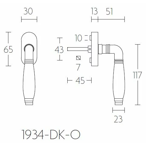 Formani 1934-DK-O draaikiepgarnituur mat nikkel/ebbenhout rechtsdraaiend detail