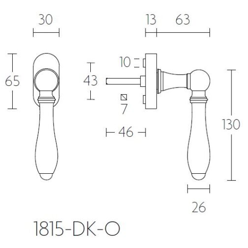 Formani 1815-DK-O draaikiepgarnituur mat nikkel / ebbenhout rechtsdraaiend – detail