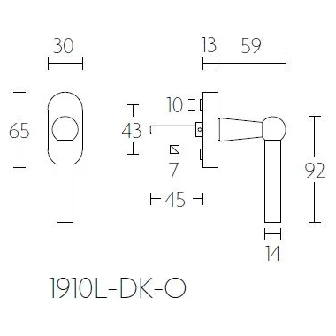 Formani 1910L-DK-O draaikiepgarnituur glans nikkel rechts- en linksdraaiend – detail