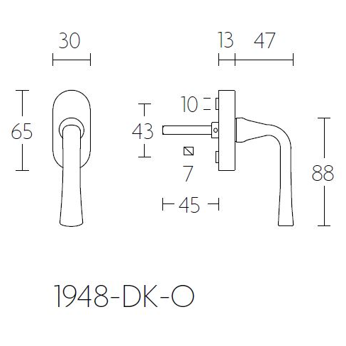 Formani 1948-DK-O draaikiepgarnituur niet afsluitbaar linksdraaiend glans nikkel detail